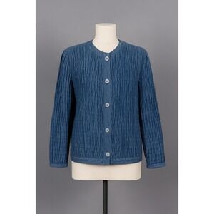 VTG Gene Ewing BIS Womens Jacket Size M Blue Denim‎ Quilted Boho Lagenlook Artsy